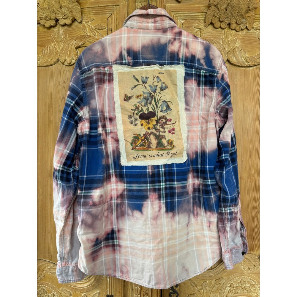 Lovin' Is What I Got" Bleached Cotton Flannel Shirt Large Folk Art - Picture 6 of 9